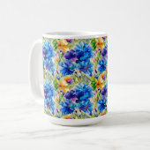 かわいい水彩マグカップ 青い花のアート コーヒーマグカップ (正面左)