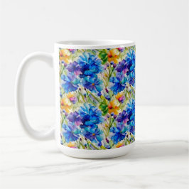 かわいい水彩マグカップ 青い花のアート コーヒーマグカップ