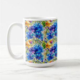 かわいい水彩マグカップ 青い花のアート コーヒーマグカップ