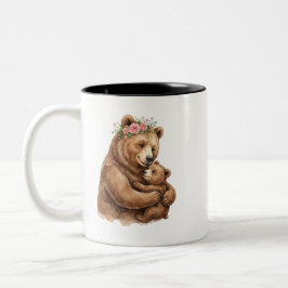 かわいい水彩ママと赤ちゃんのクマのマグカップ ツートーンマグカップ