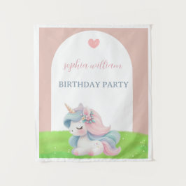 かわいい水彩ユニコーンの誕生日パーティー タペストリー