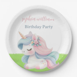 かわいい水彩ユニコーンの誕生日パーティー ペーパープレート