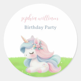 かわいい水彩ユニコーンの誕生日パーティー ラウンドシール