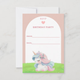 かわいい水彩ユニコーンの誕生日パーティー 出欠カード