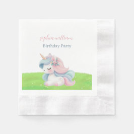 かわいい水彩ユニコーンの誕生日パーティー 縁ありカクテルナプキン