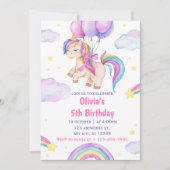 かわいい水彩ユニコーンの誕生日 招待状 (正面)