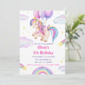 かわいい水彩ユニコーンの誕生日 招待状 (スタンド正面)