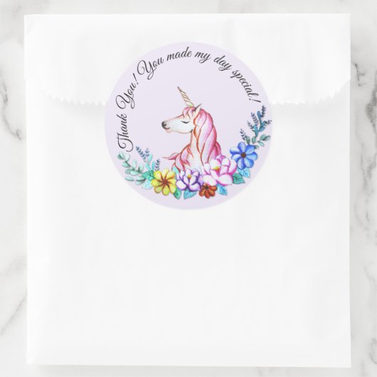 かわいい水彩ユニコーン花模様 ラウンドシール (バッグ)