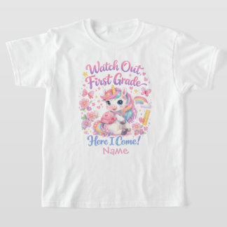 かわいい水彩ユニコーン パステル色のバックトゥスクール Tシャツ
