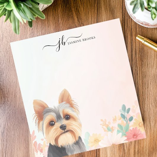 かわいい水彩ヨークシャーテリアフローラ パーソナライズされた ノートパッド