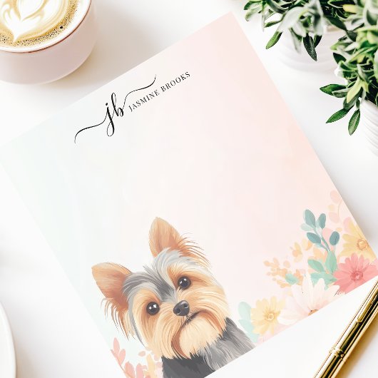かわいい水彩ヨークシャーテリアフローラ パーソナライズされた ノートパッド