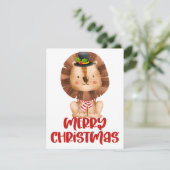 かわいい水彩ライオン クリスマスカード (スタンド正面)