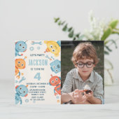 かわいい水彩ロボット子供の誕生日招待状 招待状 (スタンド正面)