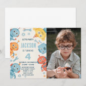 かわいい水彩ロボット子供の誕生日招待状 招待状 (正面/裏面)