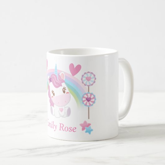 かわいい水彩一角獣と虹 コーヒーマグカップ (正面右)