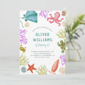 かわいい水彩下ザシーカラー海子供の誕生日 招待状 (スタンド正面)