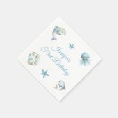 かわいい水彩下ザシーシーン誕生日 スタンダードカクテルナプキン (角)