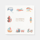 かわいい水彩交通少年バースデーパーティー スタンダードカクテルナプキン (正面)