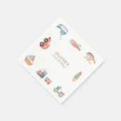 かわいい水彩交通少年バースデーパーティー スタンダードカクテルナプキン (角)