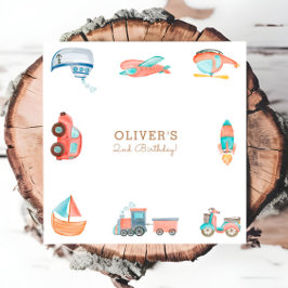 かわいい水彩交通少年バースデーパーティー スタンダードカクテルナプキン