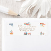 かわいい水彩交通少年バースデーパーティー ラベル (インサイチュ)