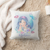 かわいい水彩人魚の名前入り クッション (ブランケット)