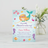 かわいい水彩人魚の女の子ベビーシャワー 招待状 (スタンド正面)