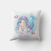 かわいい水彩人魚の子供のパーソナライズされた名前 クッション (裏面)