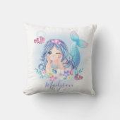 かわいい水彩人魚の子供のパーソナライズされた名前 クッション (正面)