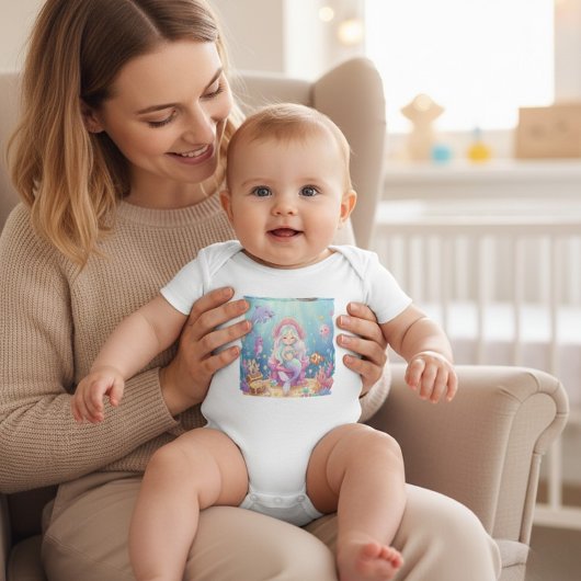 かわいい水彩人魚の海の中のボディスーツ ベビーボディスーツ