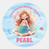 かわいい水彩人魚の海の中の誕生日 ラウンドシール (正面)