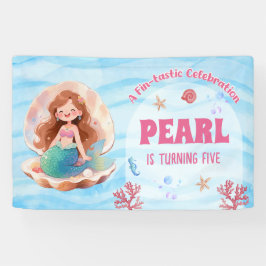 かわいい水彩人魚の海の中の誕生日 横断幕