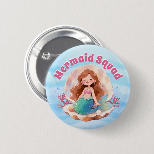 かわいい水彩人魚の海の中の誕生日 缶バッジ (正面&裏面)