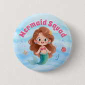 かわいい水彩人魚の海の中の誕生日 缶バッジ (正面)