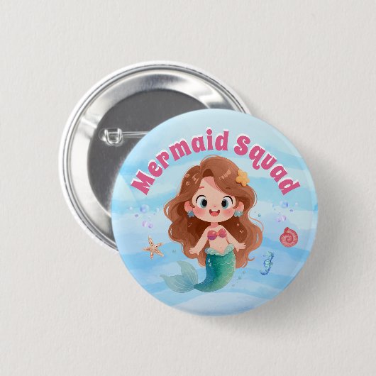 かわいい水彩人魚の海の中の誕生日 缶バッジ (正面&裏面)