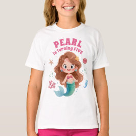 かわいい水彩人魚の海の中の誕生日 Tシャツ