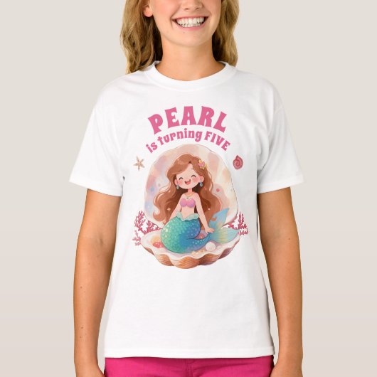 かわいい水彩人魚の海底バースデー Tシャツ (正面)
