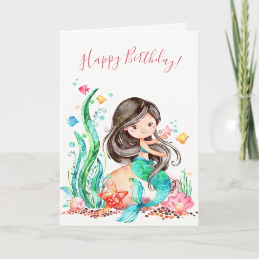 かわいい水彩人魚アンダーザシー誕生日 カード (正面)