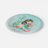 かわいい水彩人魚アンダーザシー誕生日 ペーパープレート (アングル)