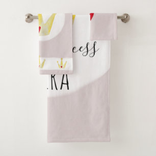 かわいい水彩冠のベビーガールプリンセス（名前） バスタオルセット