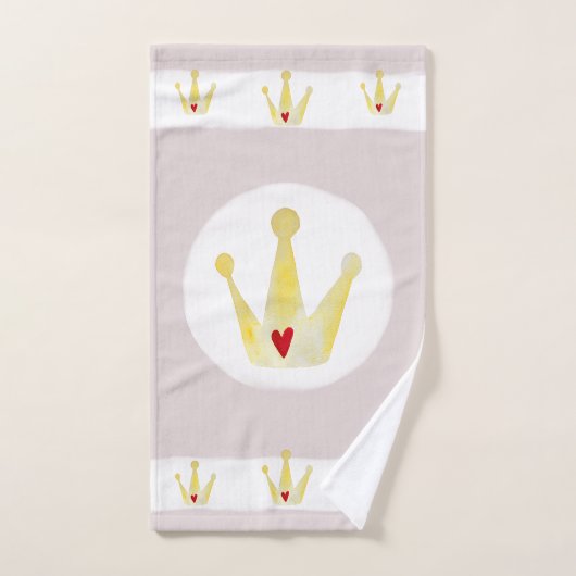 かわいい水彩冠のベビーガールプリンセス(名前) バスタオルセット (ハンドタオル)