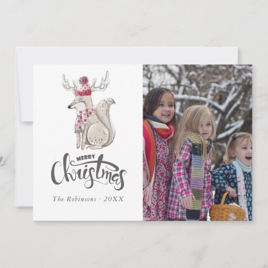かわいい水彩冬のキツネクリスマスフォト シーズンカード (正面)