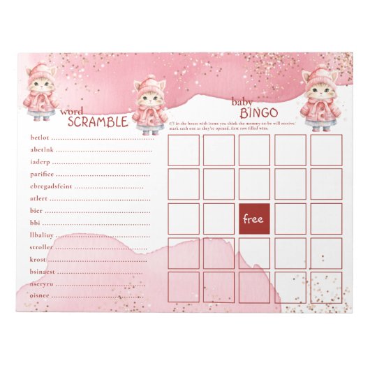 かわいい水彩冬のキティ猫の赤ちゃんシャワーゲーム ノートパッド (正面)