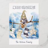 かわいい水彩冬の女性格言メリークリスマス 箔シーズンカード (正面)