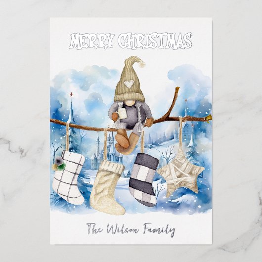かわいい水彩冬の女性格言メリークリスマス 箔シーズンカード (正面)