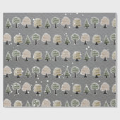 かわいい水彩冬の木雪灰色 ラッピングペーパー (フラット)