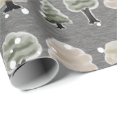 かわいい水彩冬の木雪灰色 ラッピングペーパー (ロールコーナー)