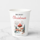 かわいい水彩冬の森パーソナライズされた地 紙コップ (正面)