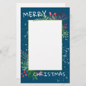 かわいい水彩冬の緑の青いクリスマス 便箋 (正面/裏面)