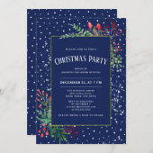 かわいい水彩冬の緑の青いクリスマス 招待状 (正面/裏面)